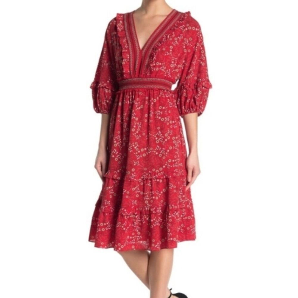 NWOT Max Studio Red Floral Ruffle Dress Womens Large